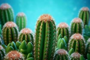 Refreshing Cactus mockup blue background. Generate Ai photo