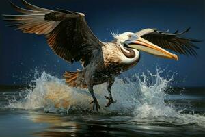 Brown pelican diving. Generate Ai photo