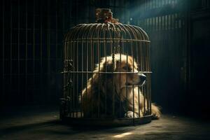 Trapped Caged sad dog. Generate Ai photo