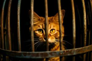 Frightened Caged cat cute. Generate Ai photo