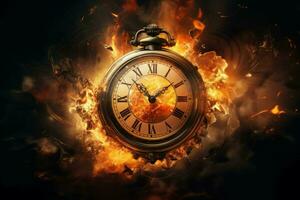 Antique Old burning clock. Generate AI photo