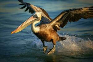 Agile Brown pelican diving. Generate Ai photo