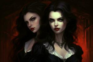 Enchanting Beautiful vampire woman. Generate Ai photo