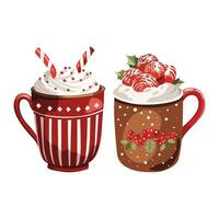 Sip in style this Christmas with festive hot drink cup duo. Perfect for spreading warmth and holiday cheer. vector