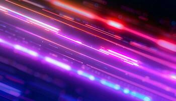 Abstract futuristic background with pink blue neon lines glowing in ultraviolet light, and bokeh lights. AI Generated photo