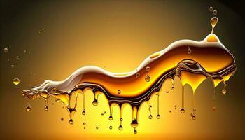 Pouring golden honey texture. Healthy and natural delicious sweets. Flow dripping yellow melted liquid. Food background. AI Generated photo