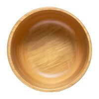 Top view of empty wooden bowl isolated on background. Clean plate cut out AI Generated. photo