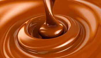 Delicious melted caramel texture. Flow, wave and drops splash caramels sauce. Sweet food design background. photo