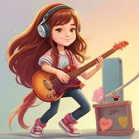 teenage girl  playing guitar 3D cartoon character photo