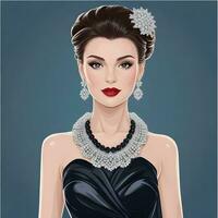 Illustrate a vector portrait of a woman ready for a glamorous photo