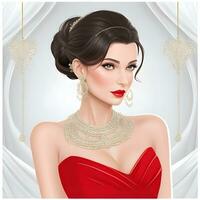 Illustrate a vector portrait of a woman ready for a glamorous photo