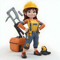 D cartoon character of a skilled handyman or handywoman in their work attire, photo