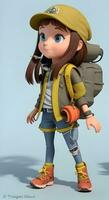 3D cartoon teenage girl character ready for adventure photo