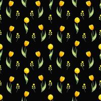 Seamless pattern of yellow tulips.Floral print for fabric, wallpaper, Valentine's Day, weddings, sales and other events.Watercolor botanical illustration in simple style.Hand art. photo