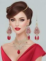 Illustrate a vector portrait of a woman ready for a glamorous photo