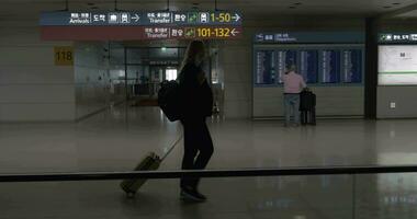 pessoas com bagagem caminhando dentro aeroporto terminal do Seul, sul Coréia video