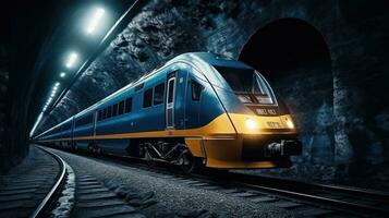 Passenger train crossing tunnel photo