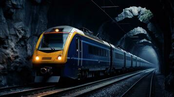 Passenger train crossing tunnel photo