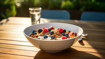 Bowl of cereals for breakfast photo