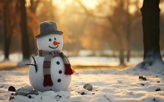 A snowman in winter background photo
