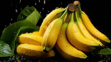 Ripe bananas on dark background photo