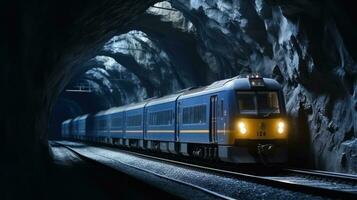 Passenger train crossing tunnel photo