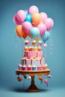 cumpleaños pastel con globos foto