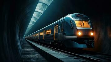 Passenger train crossing tunnel photo