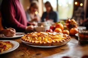 Thanksgiving meat pie at the table photo