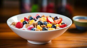 Bowl of cereals for breakfast photo
