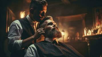 Barbero en un barbería foto