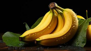 Ripe bananas on dark background photo