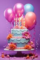 cumpleaños pastel con globos foto