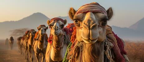 Indian men on camels in deserts of india photo