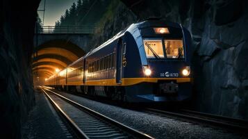 Passenger train crossing tunnel photo