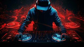 Vivid night club background with DJ photo