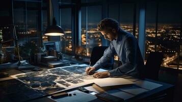 Professional architect working at the desk at work photo