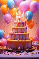 Birthday cake with balloons photo