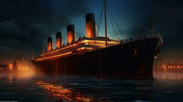 A ship in rough waters in an ominous sky photo