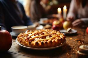Thanksgiving meat pie at the table photo