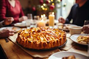 Thanksgiving meat pie at the table photo