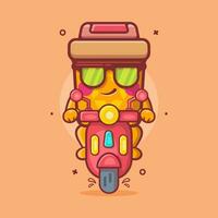 frio reciclar compartimiento personaje mascota montando scooter motocicleta aislado dibujos animados en plano estilo diseño vector