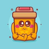 funny recycle bin character mascot with a sad expression isolated cartoon in flat style design vector