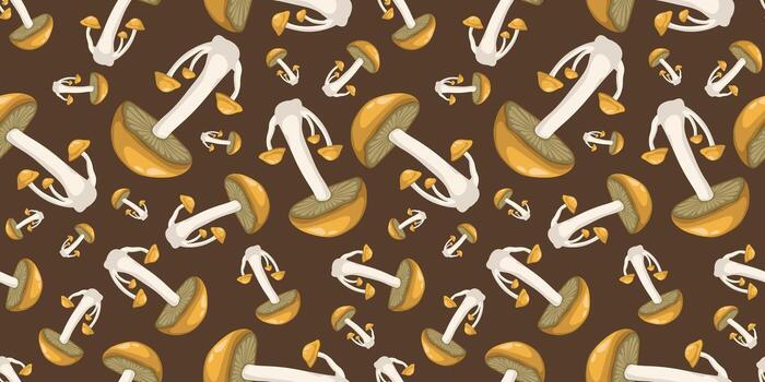 Seamless pattern with autumn brown boletus fungus mushroom. Fall pattern for wallpaper, wrapping paper, web sites, background, social media, blog, presentation, invitations and greeting cards. vector