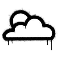 Spray Painted Graffiti Cloudy Weather Icon Sprayed isolated with a white background. graffiti clear clouds icon with over spray in black over white. vector