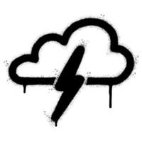 Spray Painted Graffiti cloud lightning icon Sprayed isolated with a white background. graffiti cloud lightning symbol with over spray in black over white. vector