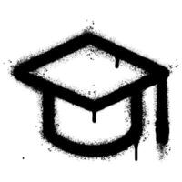 Spray Painted Graffiti Graduation Hat icon Sprayed isolated with a white background. graffiti Graduate symbol with over spray in black over white. vector