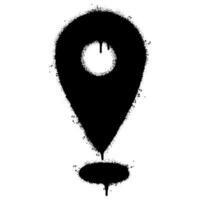 rociar pintado pintada mapa puntero icono rociado aislado con un blanco antecedentes. pintada GPS ubicación símbolo con terminado rociar en negro terminado blanco. vector