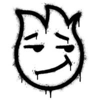 Graffiti emoticon cynical face isolated with a white background. graffiti Fire emoji with over spray in black over white. Vector illustration.
