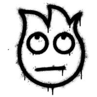 Graffiti Rolling eyes Emoji isolated with a white background. graffiti Fire emoji with over spray in black over white. vector